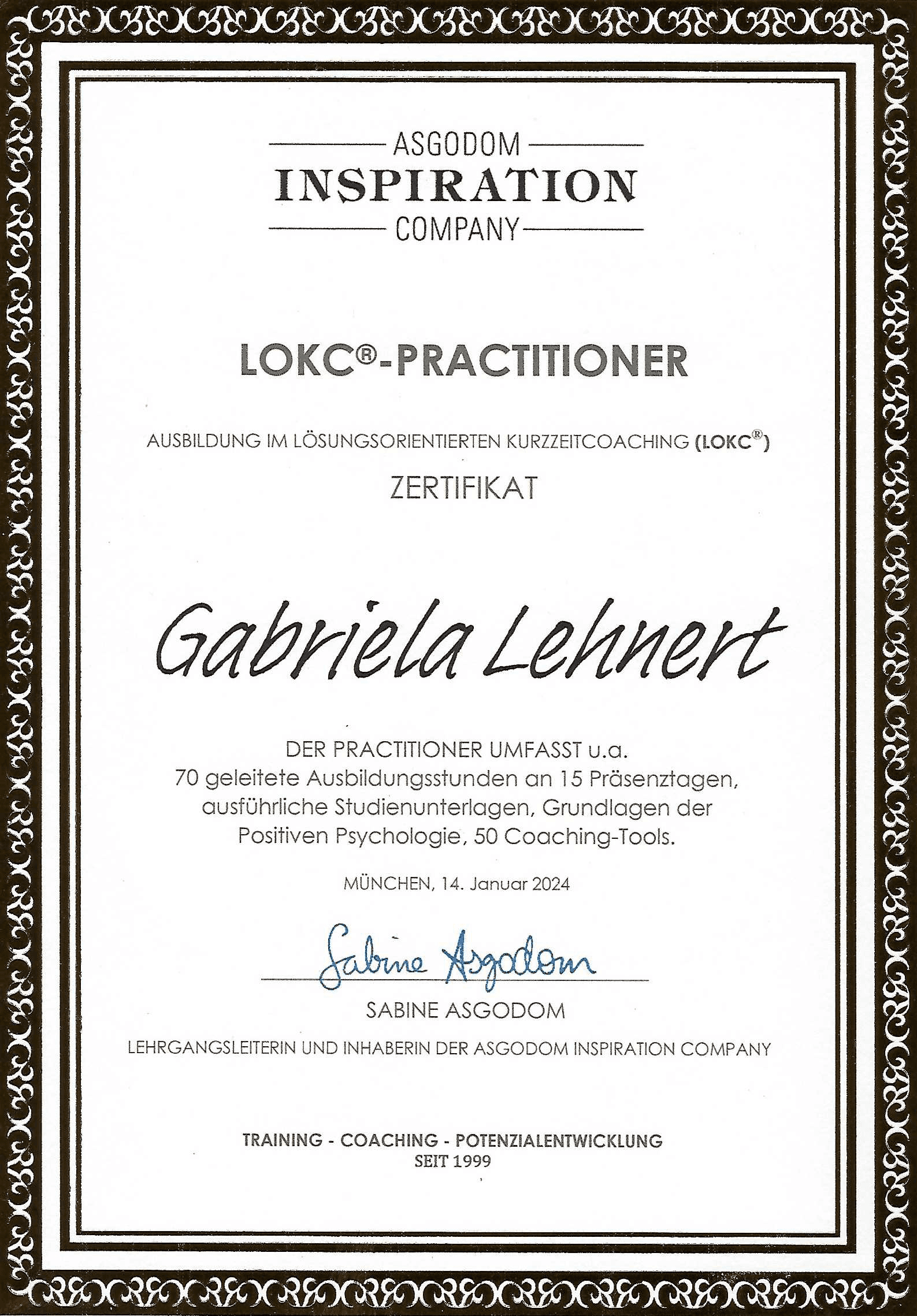 Gabriela Lehnert - Ausbildung im Lösungsorientierten Kurzzeitcoaching (LOKC)